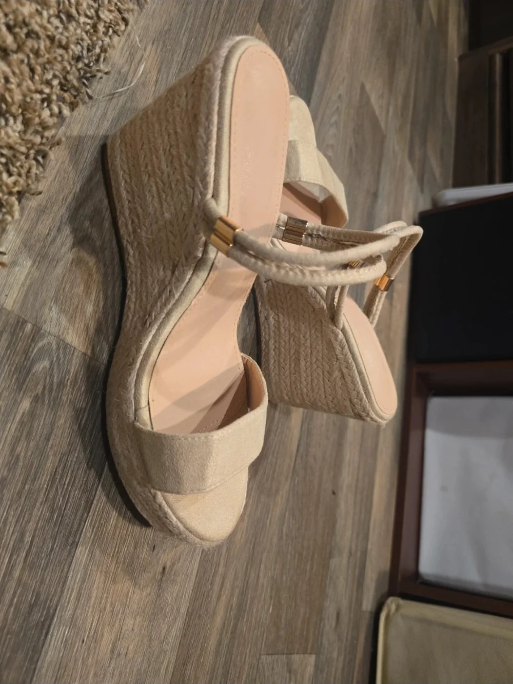 Beige Espadrille Wedge Sandals - Women